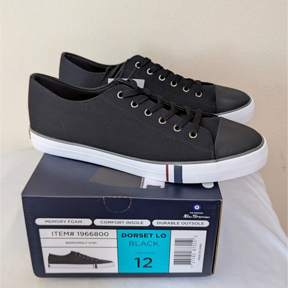 New Ben Sherman Dorset Lo Men's Black Canvas Low Top Memory Foam Shoes 12